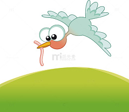 手绘卡通小鸟绿地矢量