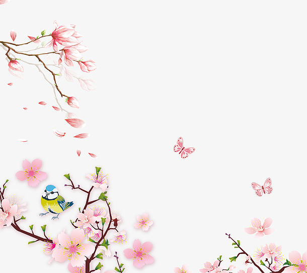 免抠春季粉色桃花装饰
