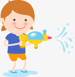 微笑卡通打水仗女孩