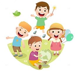 手绘玩耍的小孩免抠图