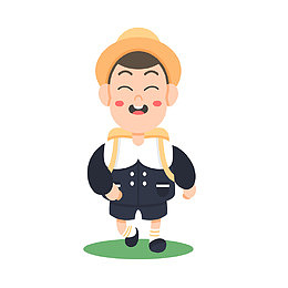 可爱戴帽子的学生上学