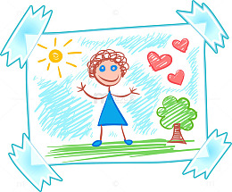 蓝色手绘儿童画作