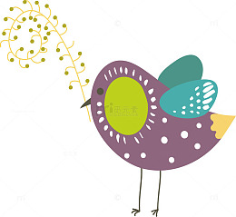 手绘卡通森林动物彩色小鸟插画