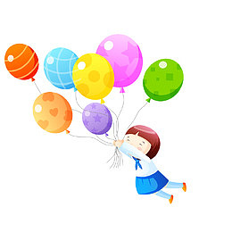 拿着气球飞上天的儿童