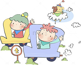手绘两个开车的孩子