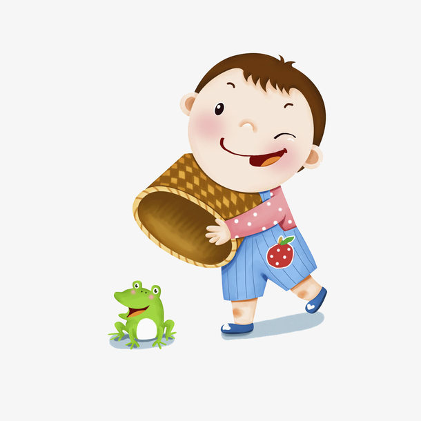 卡通捉青蛙男孩免抠图