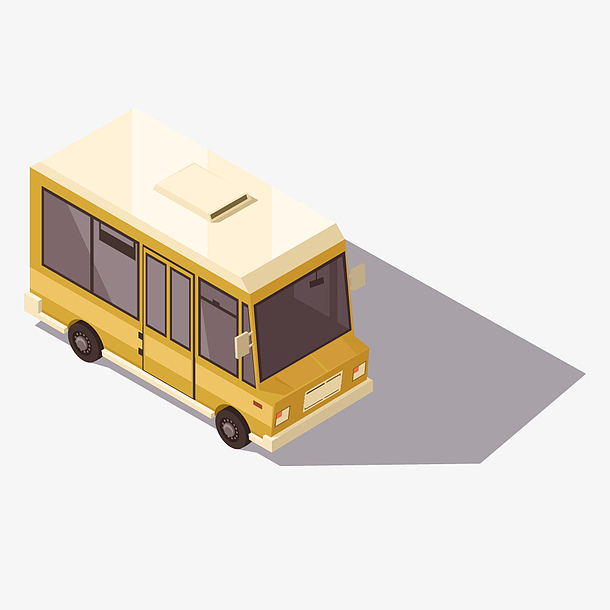 立体汽车黄色公交车矢量素材