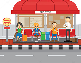 在公交站等车的人们