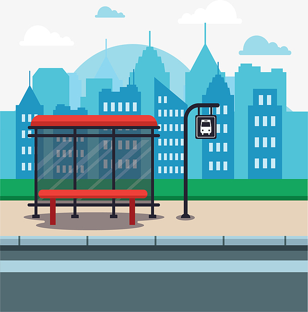 城市公交站红色站台