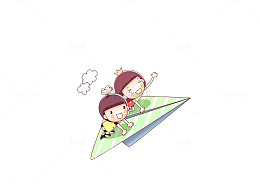 坐纸飞机的儿童卡通图