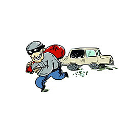 手绘卡通盗窃汽车内财物