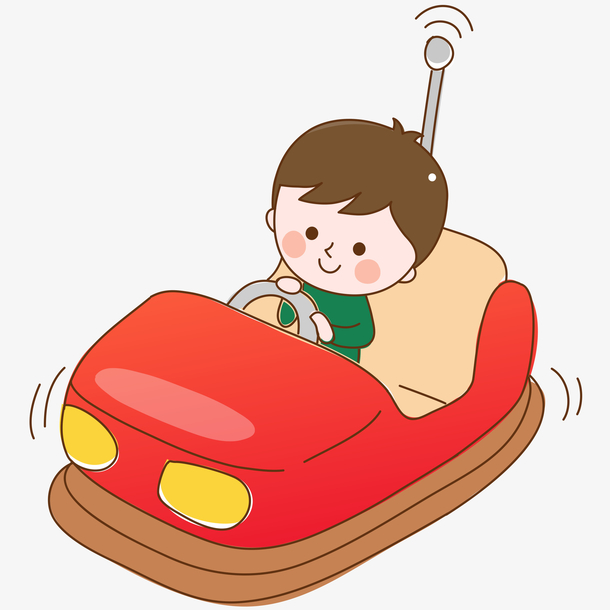 卡通手绘红色车里的男孩