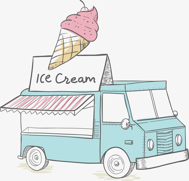 矢量图浅蓝色移动冰淇淋车