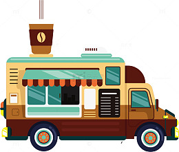 矢量图水彩饮料车