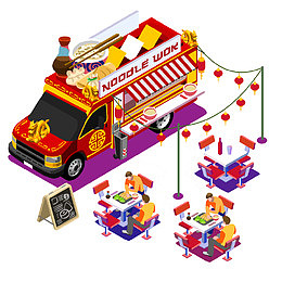 流动快餐车矢量png素材