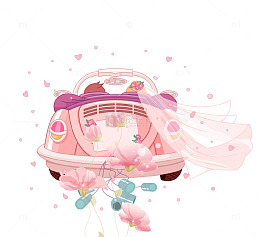 卡通手绘创意婚车插画免抠