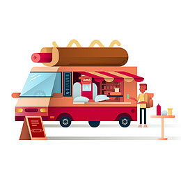 奶茶餐点流动餐车矢量素材