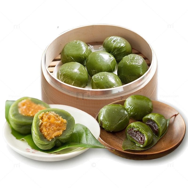 蛋黄豆沙抹茶青团