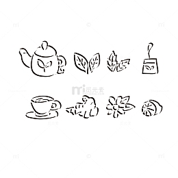 矢量白色线描英式红茶元素