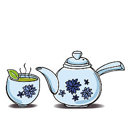 手绘中国风茶壶茶叶一壶茶免扣