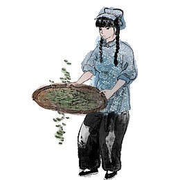 水墨风采茶女图
