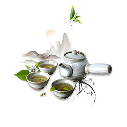 清新茶壶水墨风元素