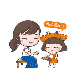 倒茶给妈妈合的小女孩