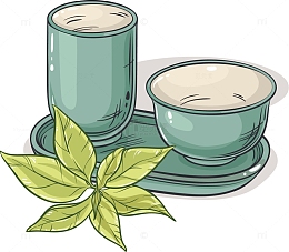 矢量图茶杯和茶叶