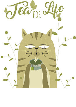 卡通复古喝茶猫咪
