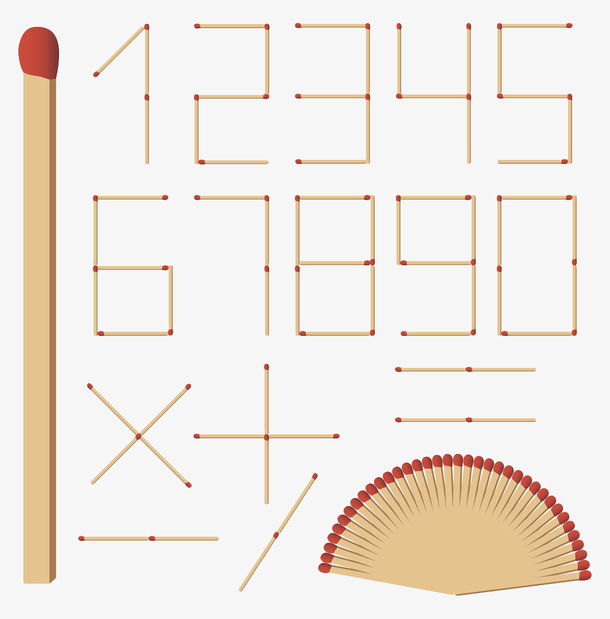 黄色手绘火柴数字