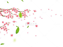 免抠粉色梅花绿色的叶子