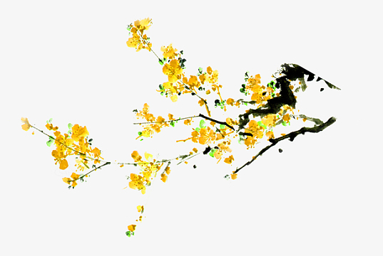 水墨雅致金色梅花免抠素材