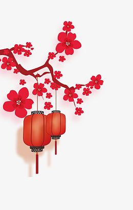 卡通手绘梅花红灯笼