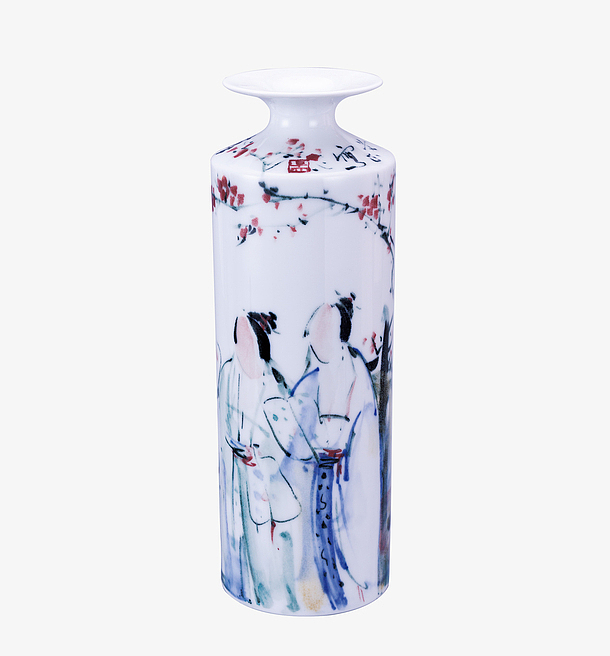实物中国风人物陶瓷花瓶摆件
