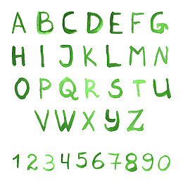 手绘手写绿色字母数字