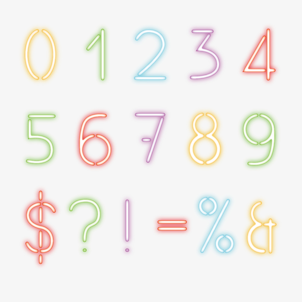 数字特殊符号彩色霓虹灯