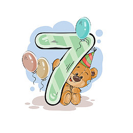 卡通绿色数字7小熊免抠素材
