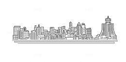 手绘黑色建筑群城市建筑