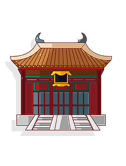 手绘卡通中国风古建筑