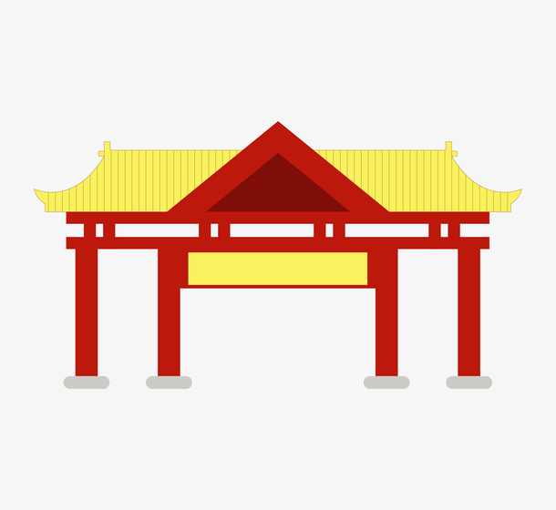 中国风卡通古建筑亭廊