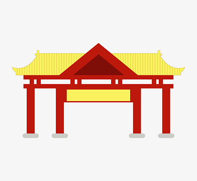 中国风卡通古建筑亭廊