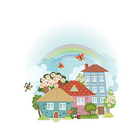彩色卡通房子建筑矢量图