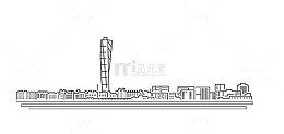 手绘线描高楼大厦