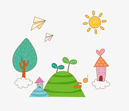 河流沿岸装饰图案aipng风景背景素材aijpg彩绘村庄png高中激情彩色背