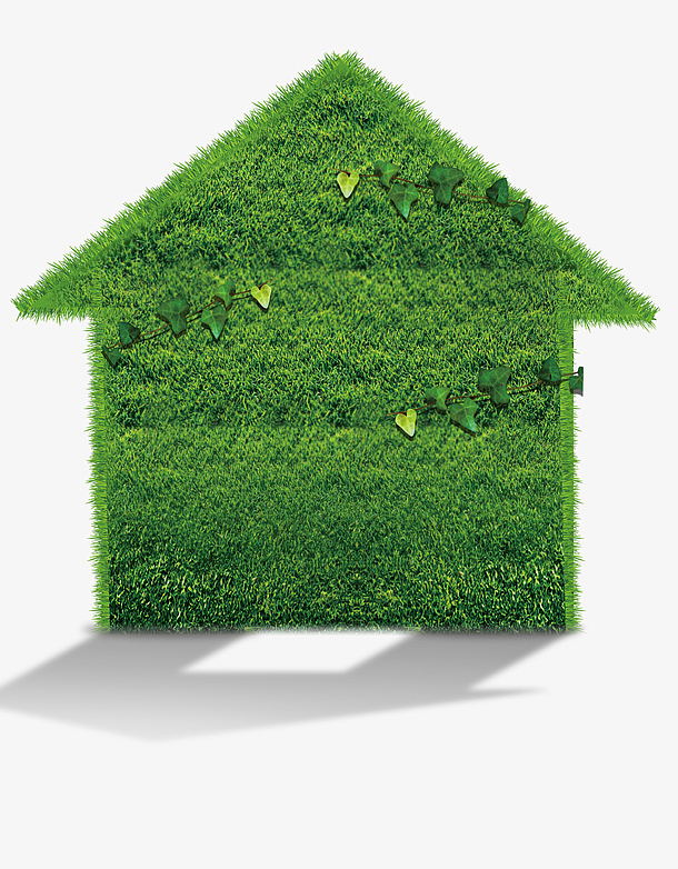 绿色简约树叶房子装饰图案
