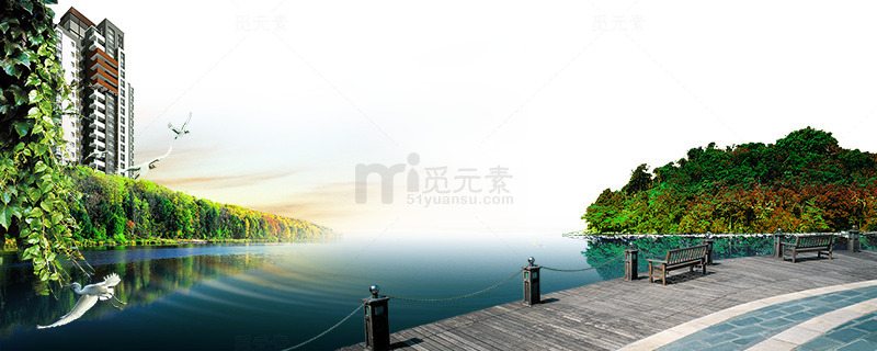 地产海报元素湖畔素材免费下载_觅元素