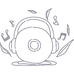 手绘线条音符和耳机