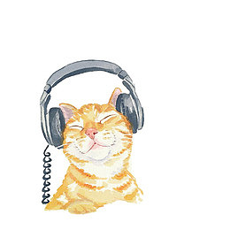 听音乐的小猫咪手绘图
