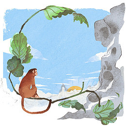 手绘平面蓝天水彩画