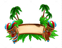 狂欢蓝绿红色羽毛椰棕树写字牌子